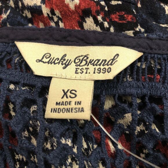 LUCKY BRAND Womens Top BOHO Peasant Navy Crochet Long Sleeve Button Cuff XS - Picture 7 of 8
